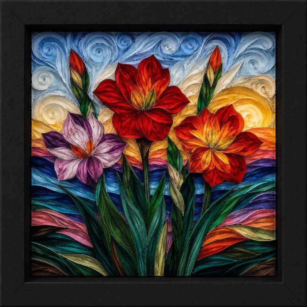 8 X 8 Black Framed Quilled Floral Fe 63